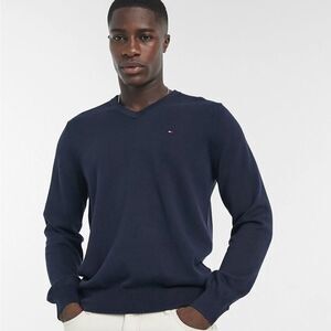 Tommy Hilfiger Signature Solid V-Neck Long Sleeves Embroidered Logo Sweater